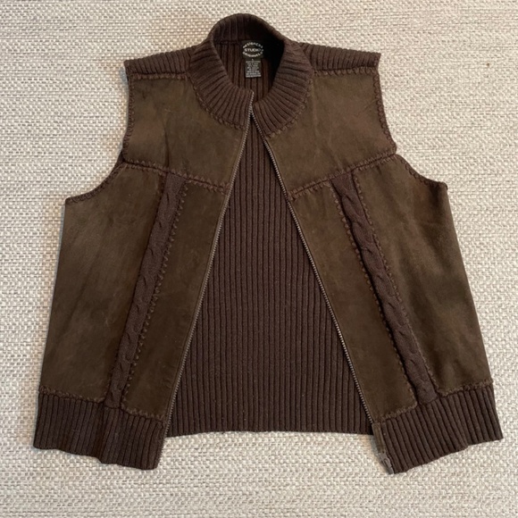 Faux Leather Vest Ribbed Original Designer Studio  Size L Cable Knit Sleeveless - Picture 2 of 5